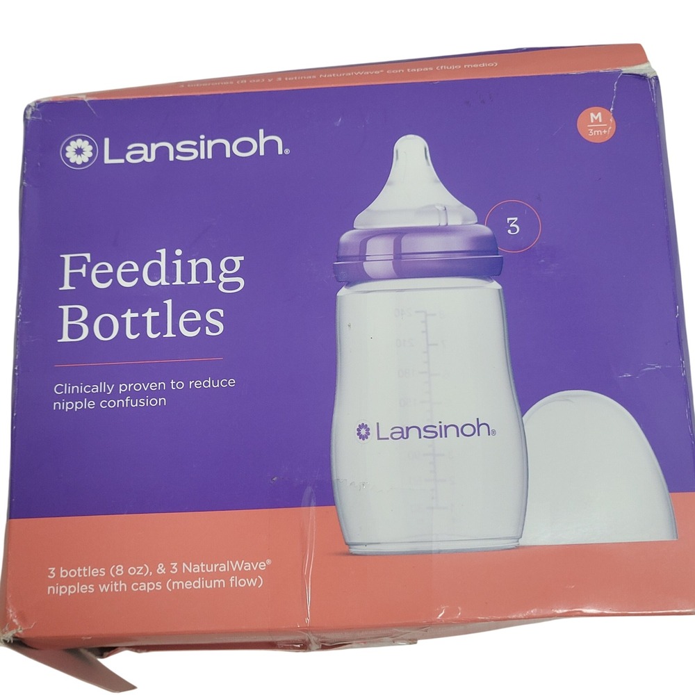 Lansinoh Feeding Bottles Breastfed Babies 8oz 3 Count Medium Flow 44677-0710-56